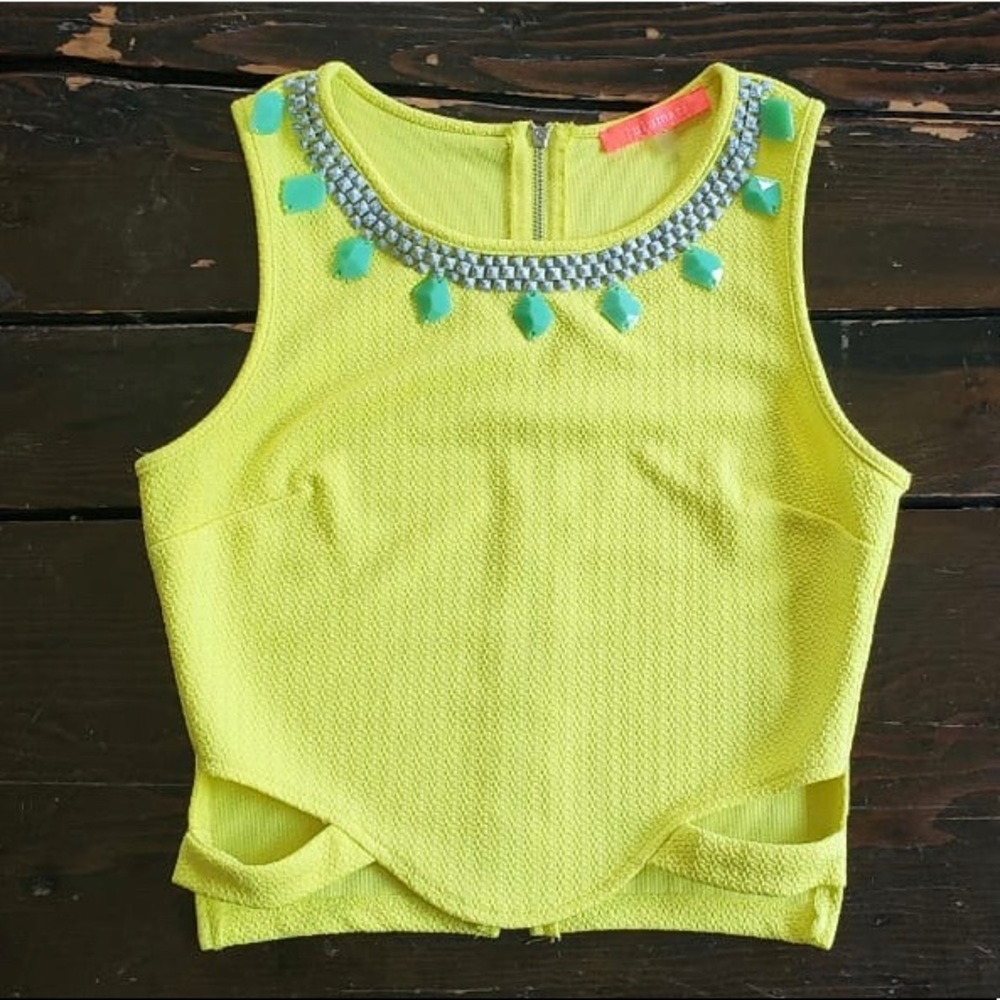 Embellished Neon Yellow Crop Top
